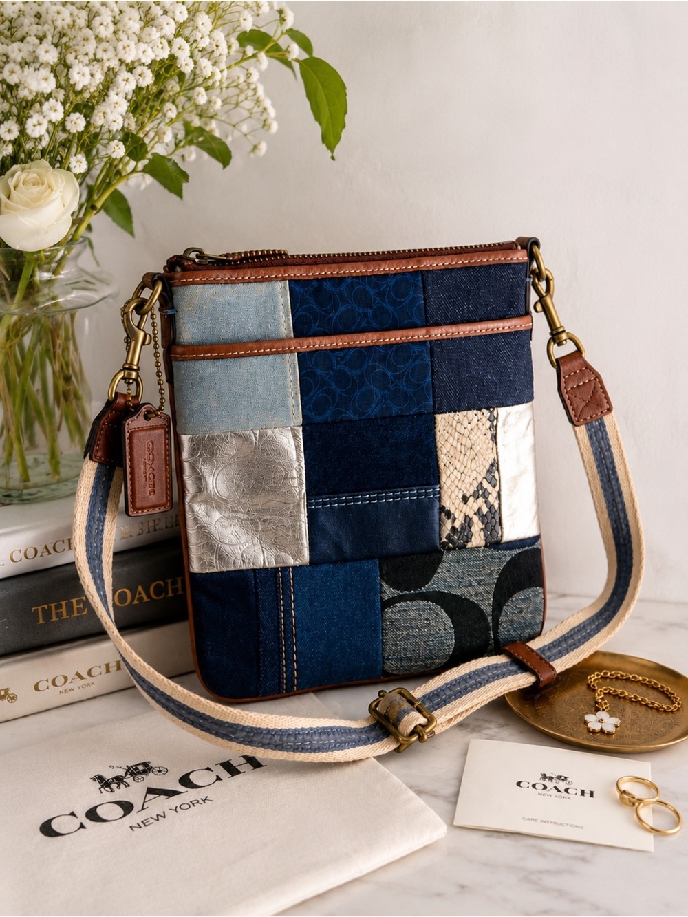 Y2K Coach Signature Denim Patchwork Swingpack Crossbody Bag 10006 Archive 2006 - Picture 3 of 12